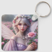 Mooie June Fairy in Roos Sleutelhanger (Achterkant)