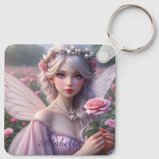 Mooie June Fairy in Roos Sleutelhanger (Achterkant)