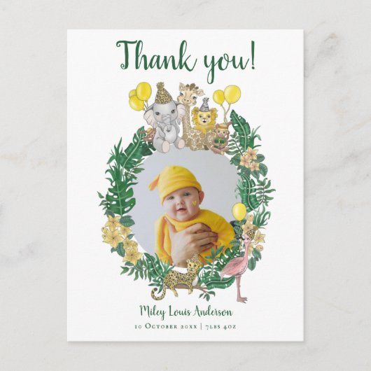 Mooie Jungle Safari Dieren Baby Shower Bedankt Briefkaart (Voorkant)