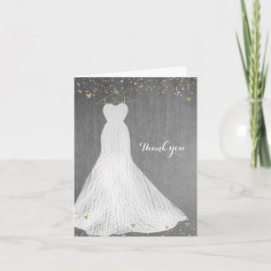 Mooie jurk aan gouden hanger bruids-shower bedankkaart