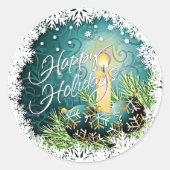 Mooie kaars op een turkoois groen damast patroon ronde sticker (Voorkant)