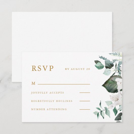 Mooie Kaart van het Wit-Floral Wedding RSVP (Voorkant / Achterkant)