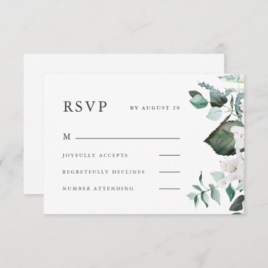 Mooie Kaart van het Wit-Floral Wedding RSVP (Voorkant / Achterkant)