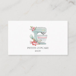 Mooie kaart voor een bakkerij met cake mixer visitekaartje