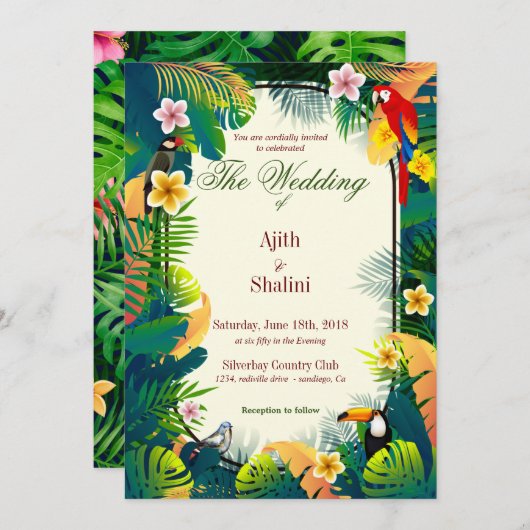 Mooie Kaart voor het uitnodigen van bosvogels (Voorkant / Achterkant)