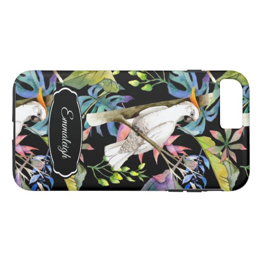 Mooie kaketoe vogel tropisch patroon zwart Case-Mate iPhone case (Achterkant (Horizontaal))
