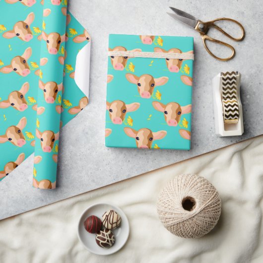 Mooie Kalfskop met Bloem - Inpakpapier (Crafts)
