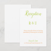 Mooie kalkgroene, Oranje en witte receptie Informatiekaartje (Voorkant / Achterkant)