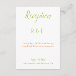 Mooie kalkgroene, Oranje en witte receptie Informatiekaartje