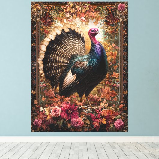 Mooie kalkoen bloemontwerp canvas afdruk (Insitu (Houten vloer))