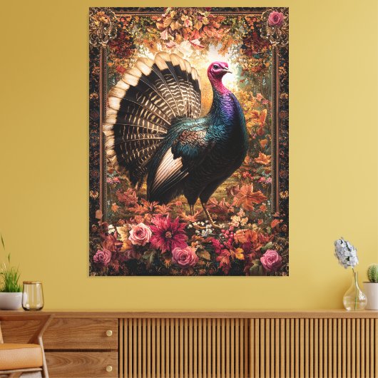 Mooie kalkoen bloemontwerp canvas afdruk (Insitu (Woonkamer))