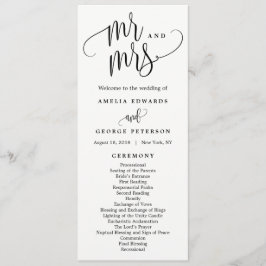 Mooie kalligrafie bruiloft ceremonie programma programmakaart