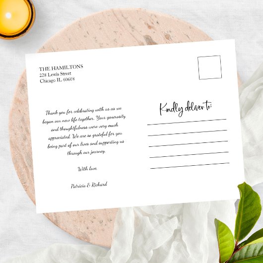 Mooie kalligrafie bruiloft dank u foto briefkaart