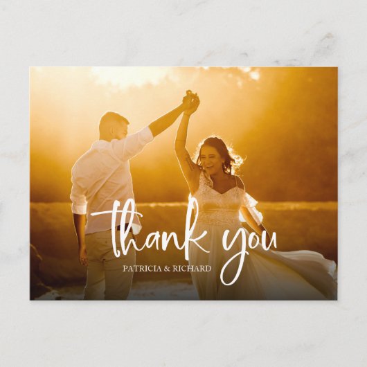 Mooie kalligrafie bruiloft dank u foto briefkaart (Voorkant)