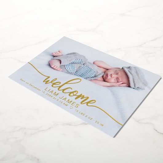 Mooie kalligrafie foto geboorteaankondigingskaarte folie uitnodiging (Gedraaid)