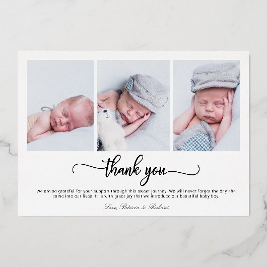 Mooie kalligrafie foto geboorteaankondigingskaarte folie uitnodiging (Achterkant)