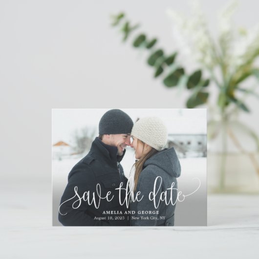 Mooie kalligrafie foto Save the Date Briefkaart (Staand voorkant)