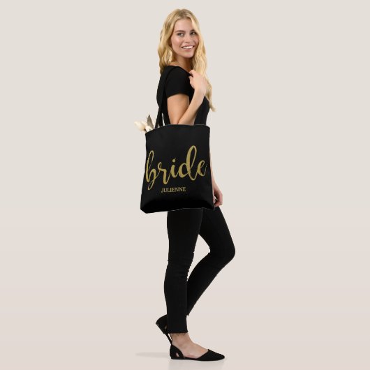 Mooie kalligrafie gouden glitters bruid tote bag (Op model)