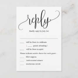 Mooie kalligrafie huwelijks-RSVP met menuopties Kaart