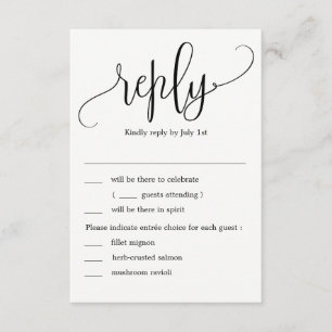 Mooie kalligrafie huwelijks-RSVP met menuopties Kaart