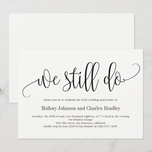 Mooie kalligrafie huwelijksjubileum uitnodiging (Voorkant / Achterkant)