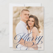 Mooie kalligrafie Navy Script Overlay Foto Feestdagenkaart (Voorkant)