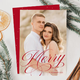 Mooie kalligrafie Rood schrift Overlay Foto Feestdagenkaart