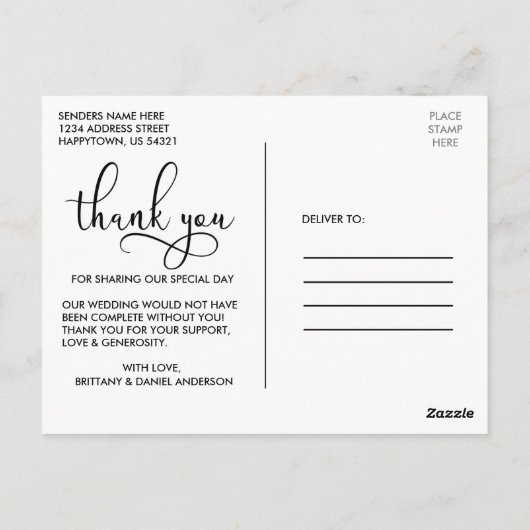 Mooie kalligrafie script bruiloft bedankt briefkaart (Achterkant)