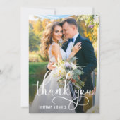 Mooie kalligrafie script bruiloft foto bedankkaart (Voorkant)