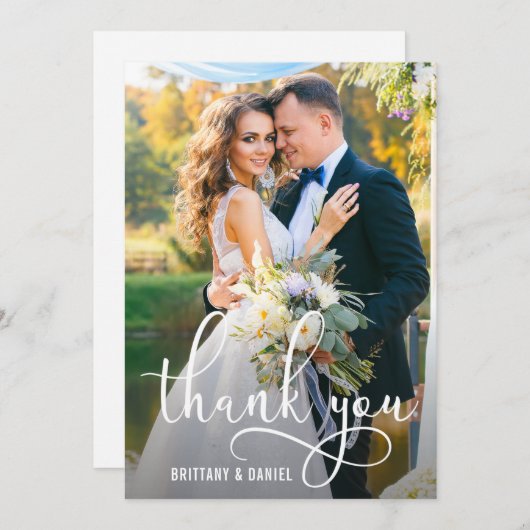 Mooie kalligrafie script bruiloft foto bedankkaart (Voorkant / Achterkant)