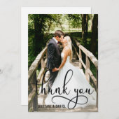Mooie kalligrafie script foto bruiloft bedankkaart (Voorkant / Achterkant)