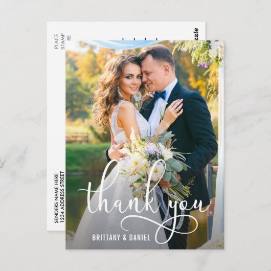 Mooie kalligrafie scriptie bruiloft bedankt briefkaart (Voorkant / Achterkant)