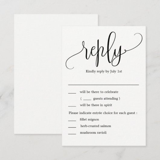 Mooie kalligrafie trouw-RSVP met menuopties Kaart (Voorkant / Achterkant)