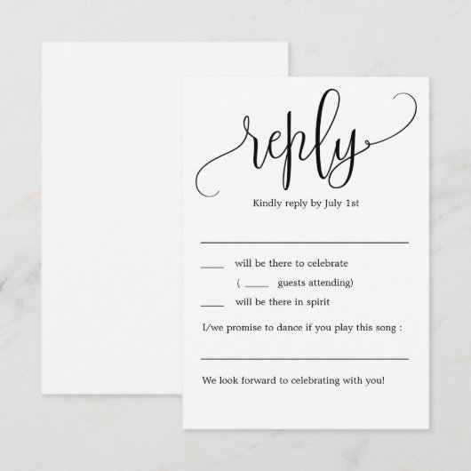 Mooie kalligrafie trouw-RSVP zonder menu Kaart (Voorkant / Achterkant)