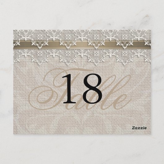 Mooie Kant & Burlap Chic Tafelnummer Briefkaart (Achterkant)