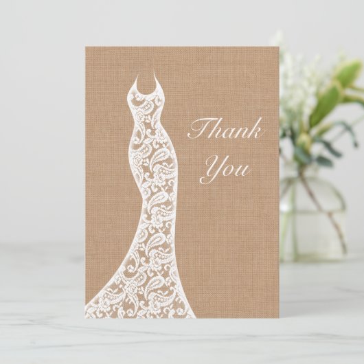 Mooie Kant & Burlap Dank u Bedankkaart (Staand voorkant)