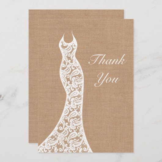 Mooie Kant & Burlap Dank u Bedankkaart (Voorkant / Achterkant)