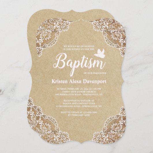 Mooie kant doop uitnodiging (Voorkant / Achterkant)