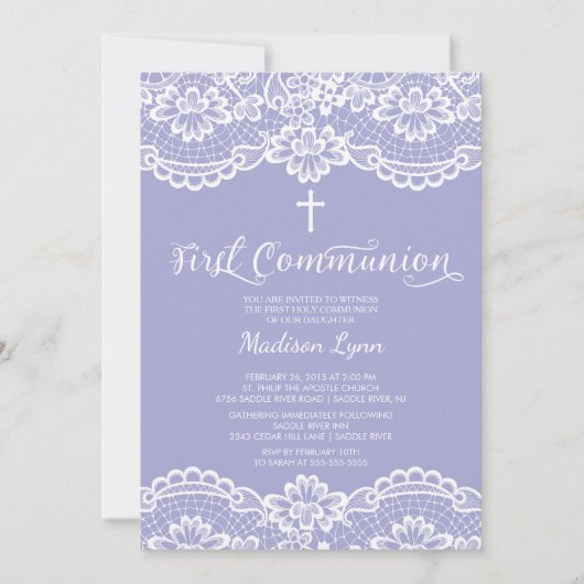 Mooie kant Eerste Heilige Communie Uitnodiging (Voorkant)