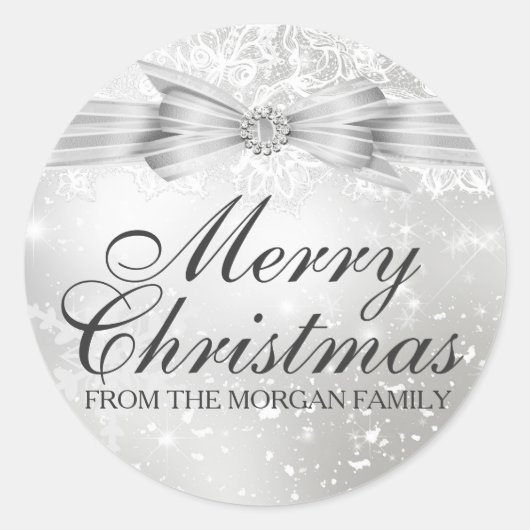Mooie Kant en Strik Zilver Kerst Kerstmis Sticker (Voorkant)
