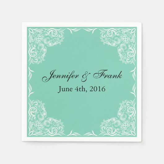 Mooie kant Lijst Aqua Wedding Servetten (Voorkant)