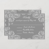 Mooie kant Lijst grijs bruiloft RSVP Kaartje (Voorkant / Achterkant)
