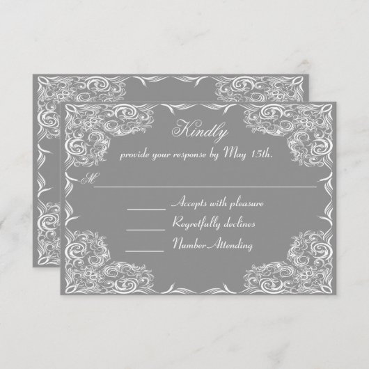 Mooie kant Lijst grijs bruiloft RSVP Kaartje (Voorkant / Achterkant)