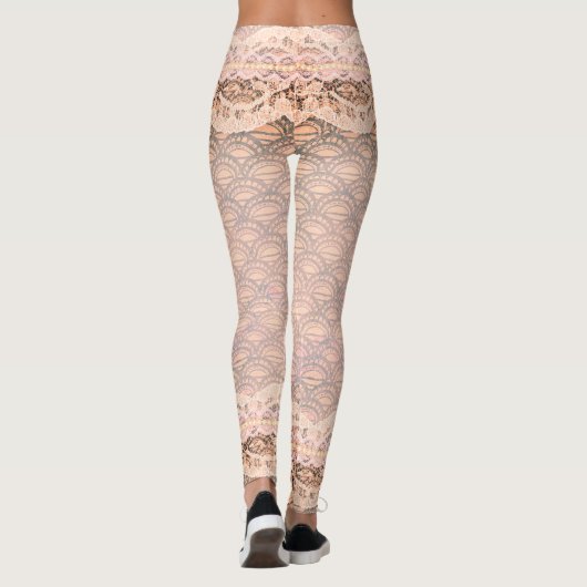 Mooie kant parels met roze rand die paasmakerij leggings (Achterkant)