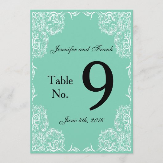 Mooie Kanten Lijst Aqua Trouwtafel Nr. Kaart (Voorkant)