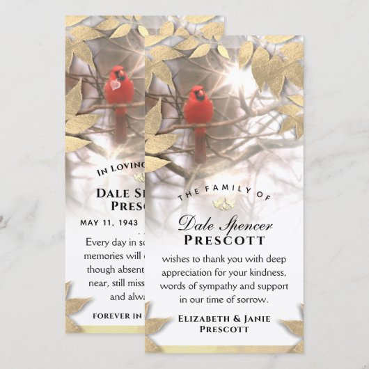 Mooie Kardinaal 4x8 Sympathie Hartelijk dank Bedankkaart (Voorkant / Achterkant)