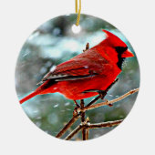 Mooie kardinaal in Snowy Tree Kerstmis Keramisch Ornament (Voorkant)