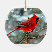 Mooie kardinaal in Snowy Tree Kerstmis Keramisch Ornament (Achterkant)