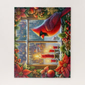 Mooie Kardinaal Kerst Ramen Legpuzzel (Verticaal)