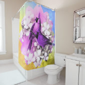 Mooie kardinaalvogels in Paarse passie Douchegordijn (In situ)